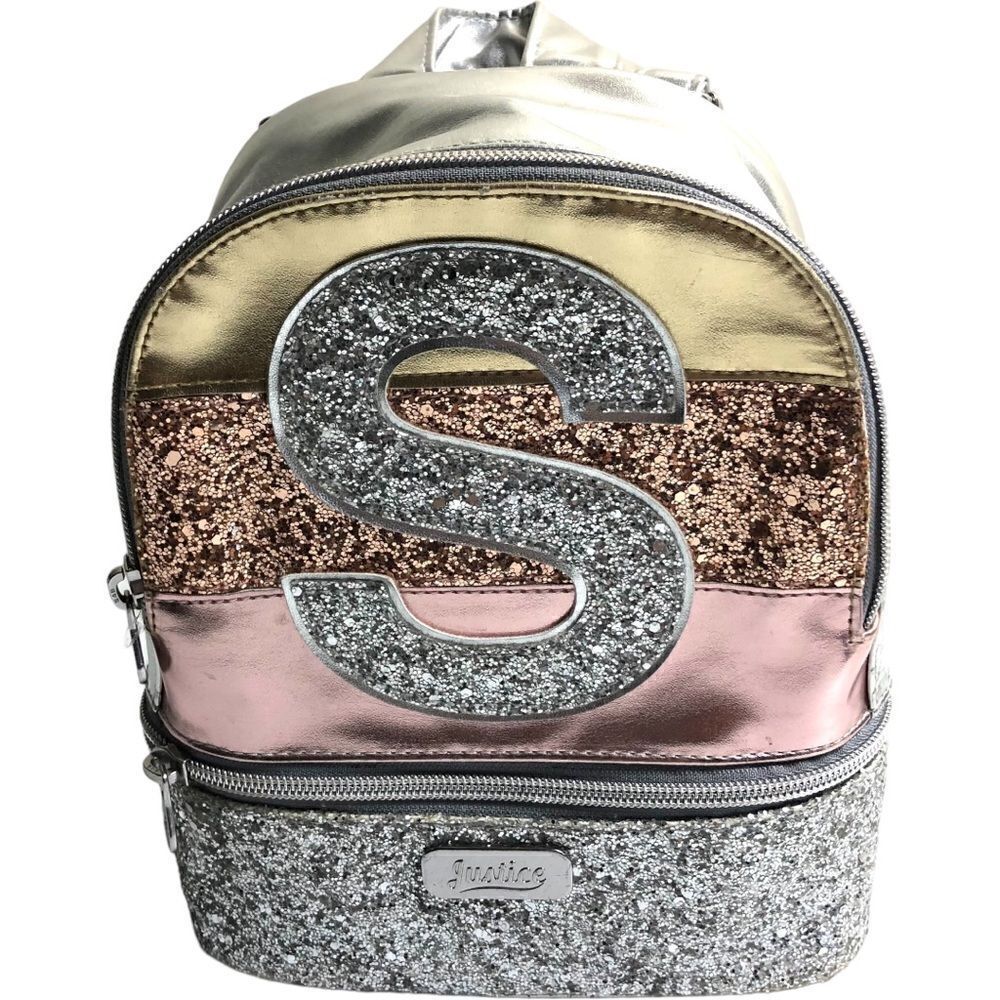 Justice Multicolored Sparkle Backpack Initial S